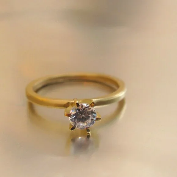 Moissanite ring. 14K solid yellow gold ring with White Moissanite.